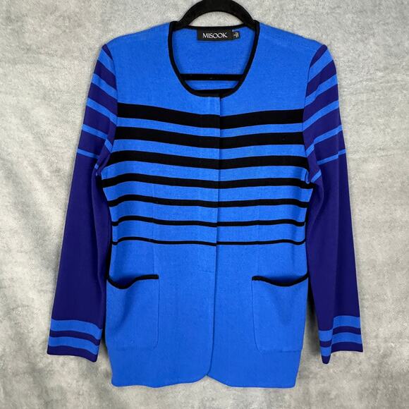 Misook Sweaters - Misook Sweater Womens Small Blue Striped Zip Cardigan Preppy Office Quiet Luxury